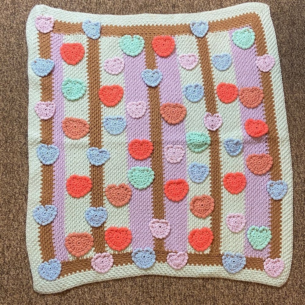 Colorful Crochet Blanket with Circles Flowers Hand Craft Size 37X40 Approximate